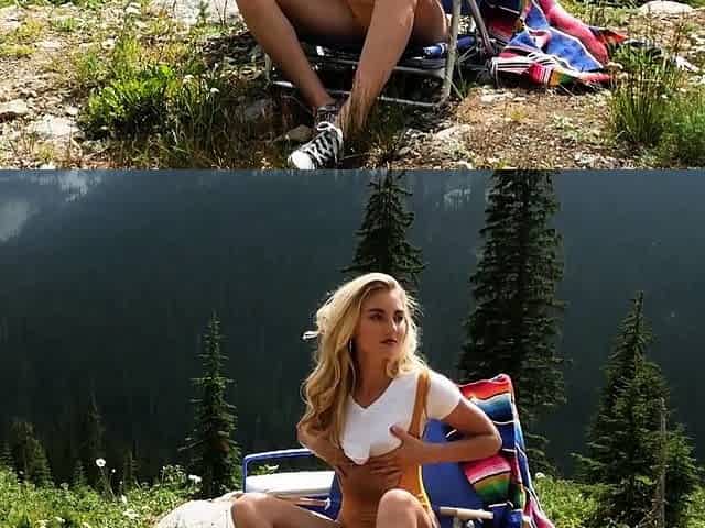 Perfect tits blonde MILF enjoyed posing