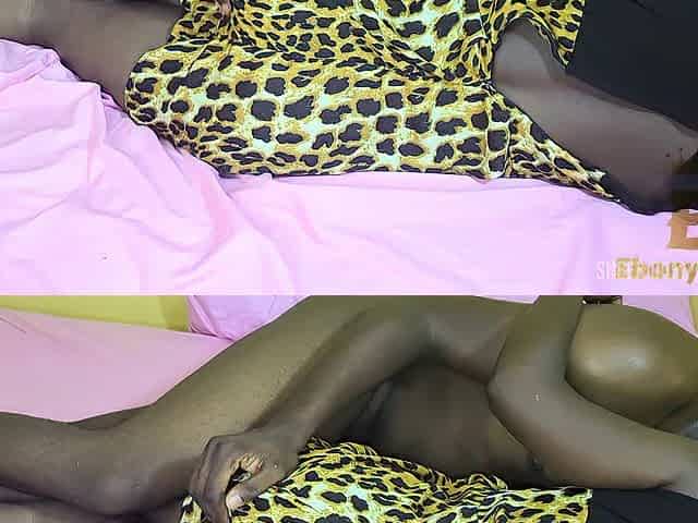 An Afro pair shares moments, culminating in her climaxing.
