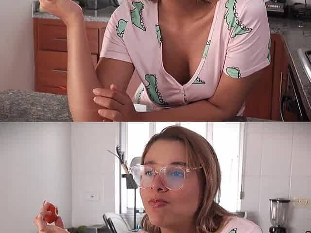 The maid bangs the vegetables. This babe cums in the kitchen.