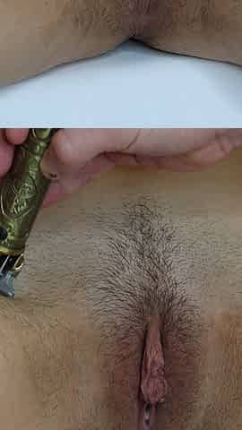 Shaving a Very Hairy Pussy with a Trimmer and a Razor! Close-up Pussy!
