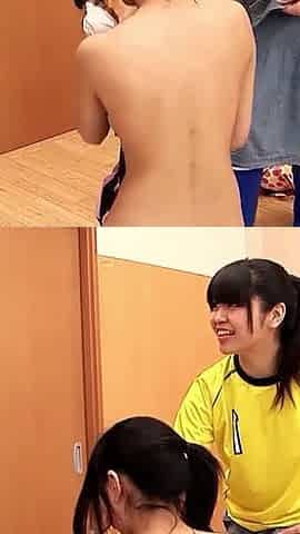 Threesome Japan teen fuck after soccer game with coach