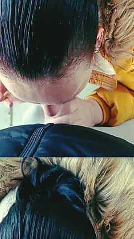 outdor oral job with a cigarette , jacket