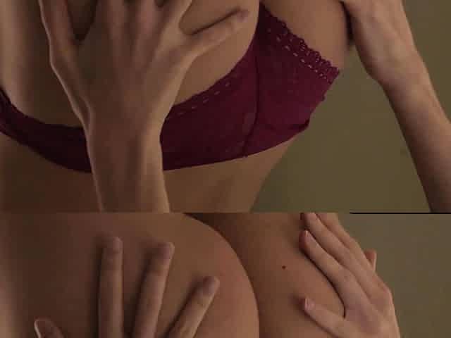 Skinny blonde Italian MILF strips naked