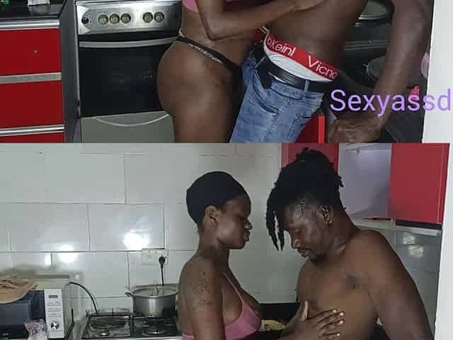 Nasty Ebony Sweet Girl Open Her Wet Creamy Pussy in Kitchen
