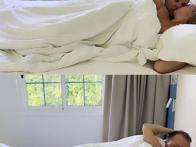 Spouse is waking up wife with hard knob on a vacation morning