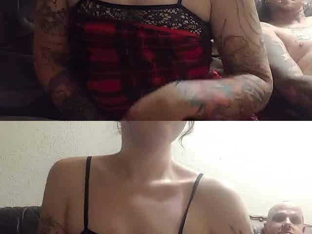 Tattooed pair Texas and hotwife Sunshyne Solo play and edging for web camera show.