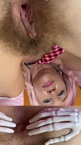 Halloween 2022 skeleton hands and hairy pussy
