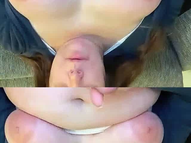 Sexy BBW babe sucks her own big boobs before getting facial