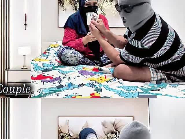 Gorgeous Muslim wife and Spouse Pair playing game