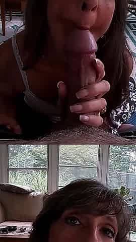 Sexy MILF Marie Side Porch Oral Loving