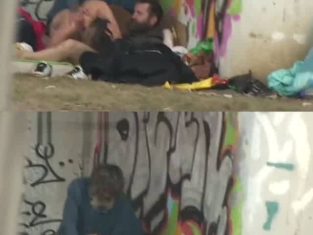 Homeless Threesome sex in the Street