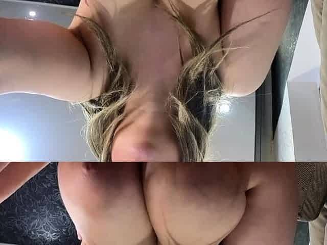 Blonde with big boobs fucked from behind before tit wanking