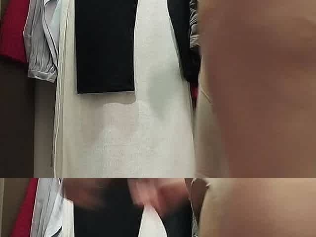 Sexy Brunette Tries on Clothes in Fitting Room. I'm Looking at a Hairy, Hairy Pussy