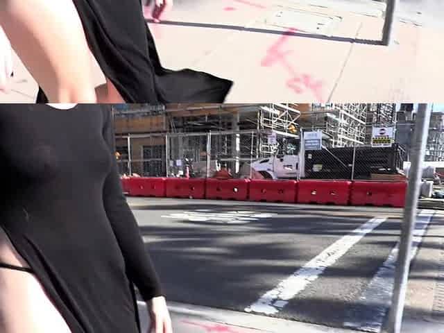 Shy Goth Exhibitionist - High Slit Sheer Dress Crotchless