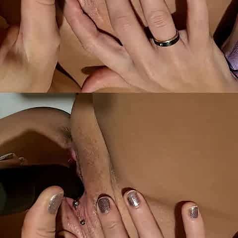 Spouse films how his wife plays with her pierced vagina