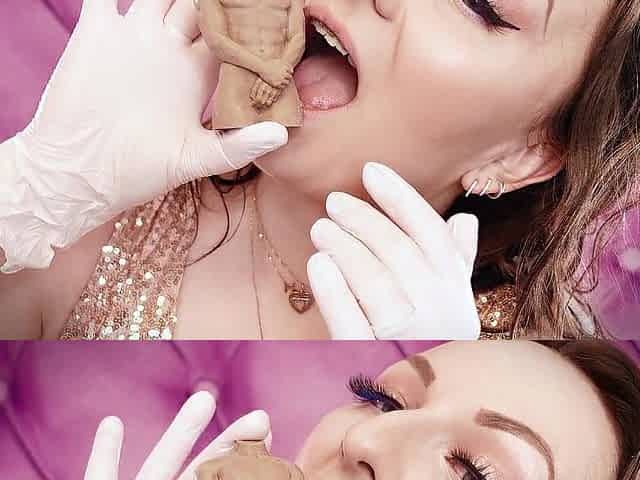 ASMR eating food fetish movie - gal with braces eating chocolate stud - giantess vore (Arya Grander)
