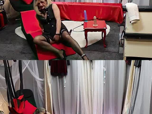 Sissy in Ebony Underware Rides Her Sextoy