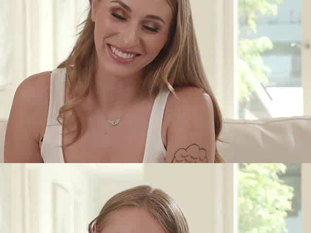 Angel Youngs, hot blondie, shows her new sexy underwear in a behind-the-scenes video