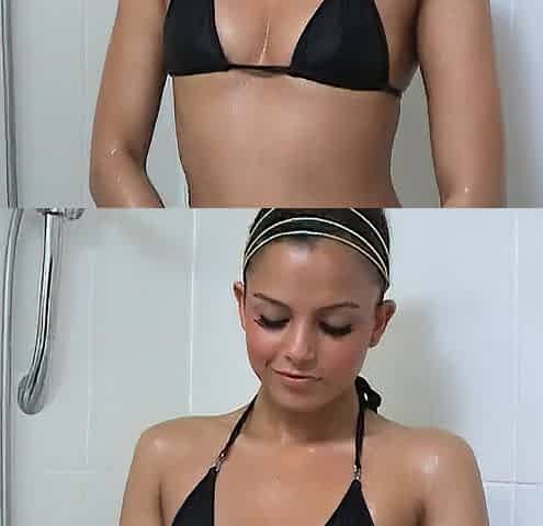 Youthful Wet Brunette hair Sasha Plays with Her Snatch, Oils and Foams Her Body in the Shower