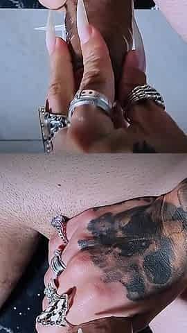 Handjob with Long Nails and Multiple Cumshots