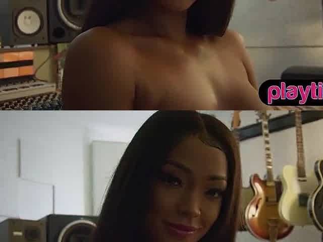 Large bazookas curvy black mother I'd like to fuck flaunts undressed figure at a music studio