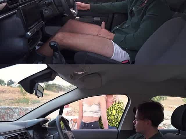 Started Jerking Off In My Car...Ended Up In A Moist Three-some