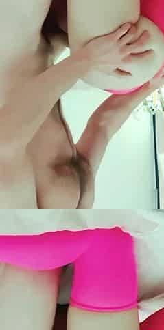 Pink labia close up of naive brunette