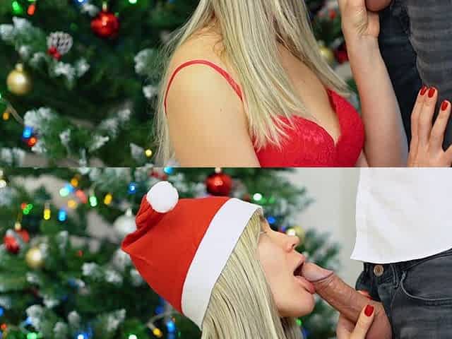 Hot Santa Girl Sensual Blowjob - Christmas Present for Lucky Guy