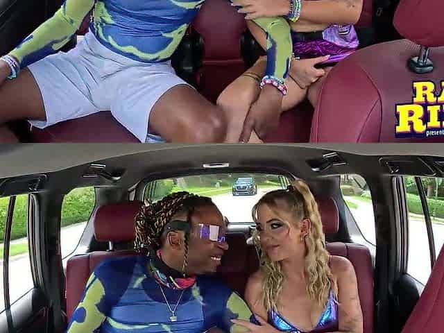 Golden-haired Raver Sucks And Screws Ebony Boyfriends' Rod In Ride Share BBC