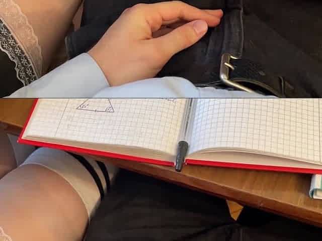 Schoolgirl Handjob Classmate Under the Table the Class I Will Remember