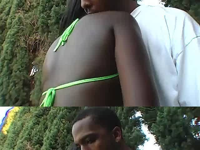 Ebony gal likes large ebony shlong just in throat...oral job in the garden