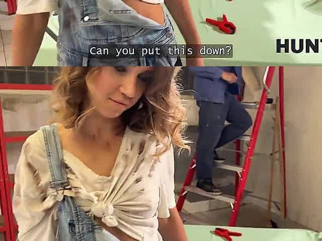 HUNT4K. Elena Vedem performed a sex show for her coworkers