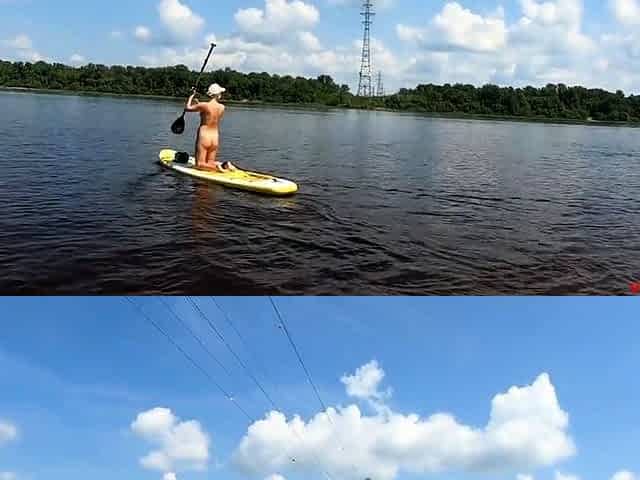 Blonde Solo Girl Naked on a SUP Board