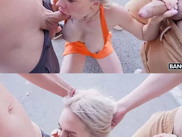 Yeri Blue, Angie Lynx And Papi Rodriguez In Slutty Blonde Chick Pleasures Two Cocky Studs In Public
