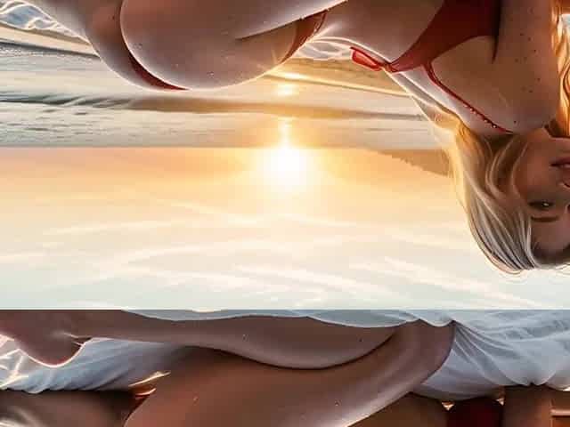 Gentle Sex on a Public Beach with a Breasty Blond and a Facial - AI Generation