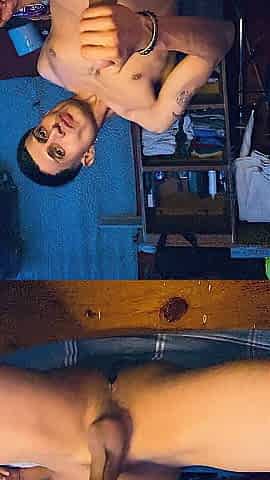 Sexually excited hunk masturbates his large, hard shlong