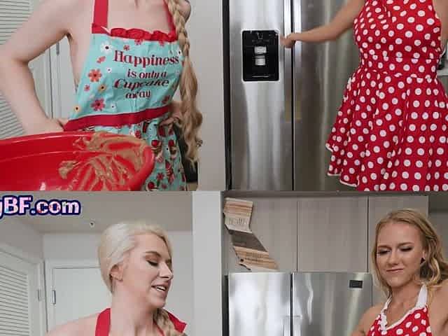 Blonde babes sharing cock in 3some