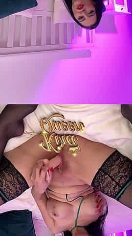 Kira Queen Wearing Stockings Spreads Her Pussy and Plays with Dildo!