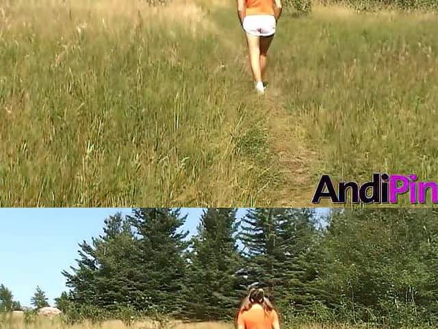 Temptation Outside! Small Coed Andi Pink Discloses Her Twat In The Woods