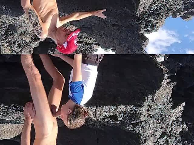 Blowjob outside at the beach by the rocks