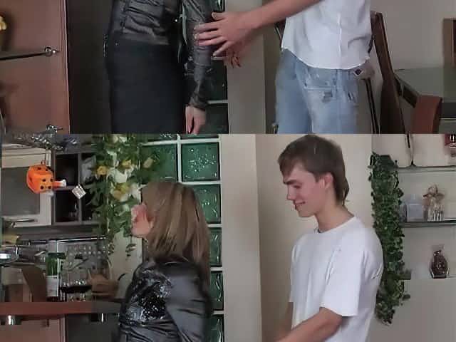 Russian mommy is sucking a younger chap's wang, coz this babe desires to get screwed after that