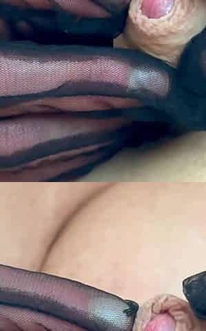 Small Dick Play and Foreskin in Nylon Gloves Until He Cum a Lot in My Mouth