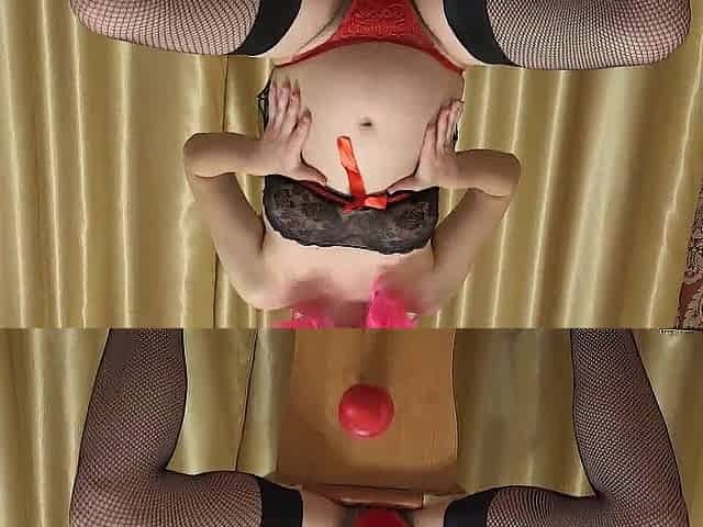 Pregnant milf with a hairy cunt masturbates with a dildo.