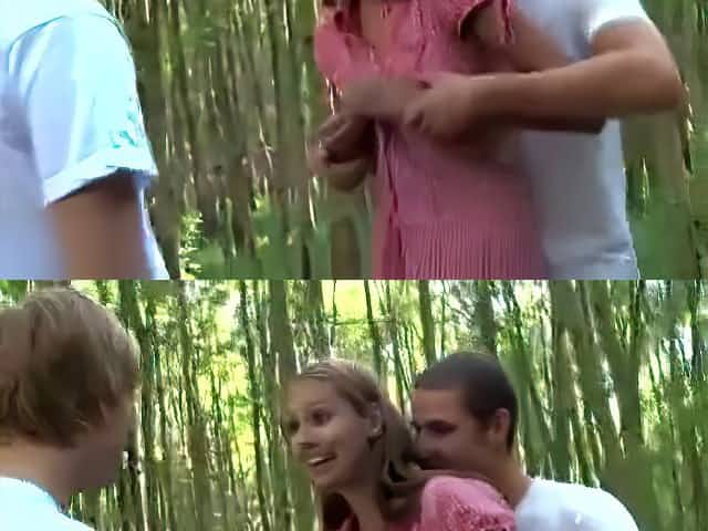 Naughty Girl takes two Cocks in the Forest!