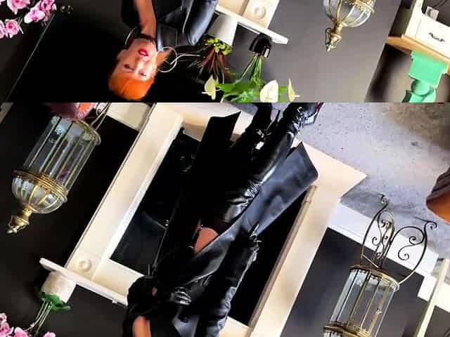 Red XXX gets off in her full leather outfit