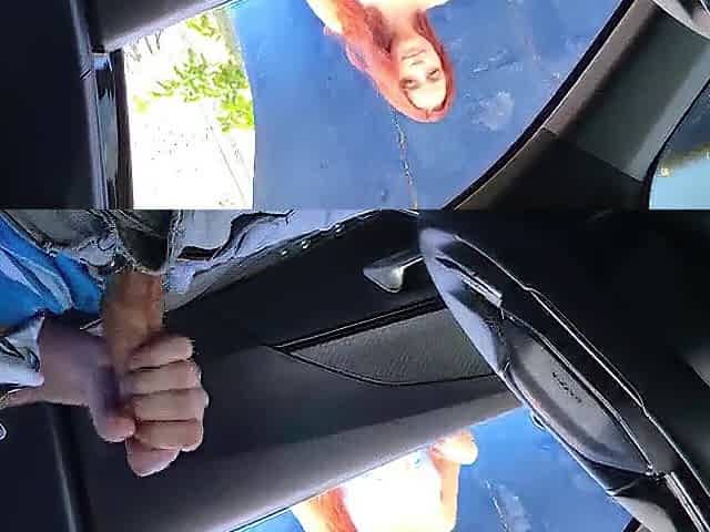 Risky masturbation for a hawt redhead at the bus stop!