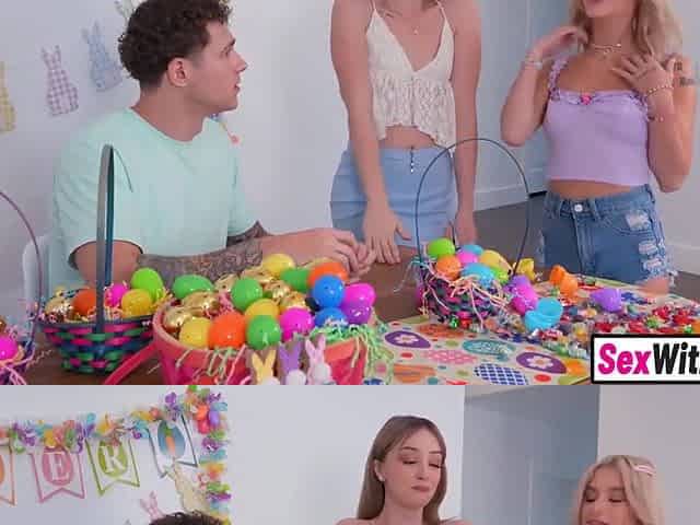 Teen 18+ Stepsis Surprises Big Cock Stepbro With Threesome On Easter