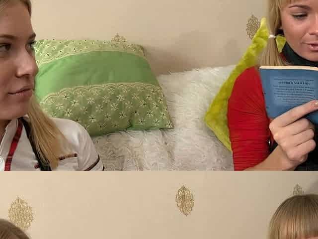 Turned on blonde teen lesbians sticking dildos up their vags