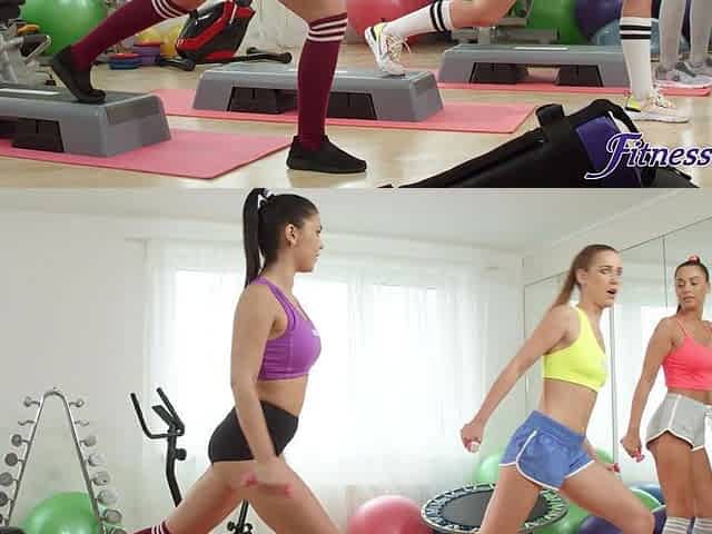 Kinky lesbians in the Gym Threesome sex