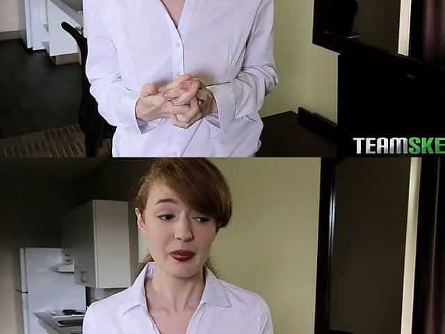 Hotel hardcore with a pretty redhead in a white blouse